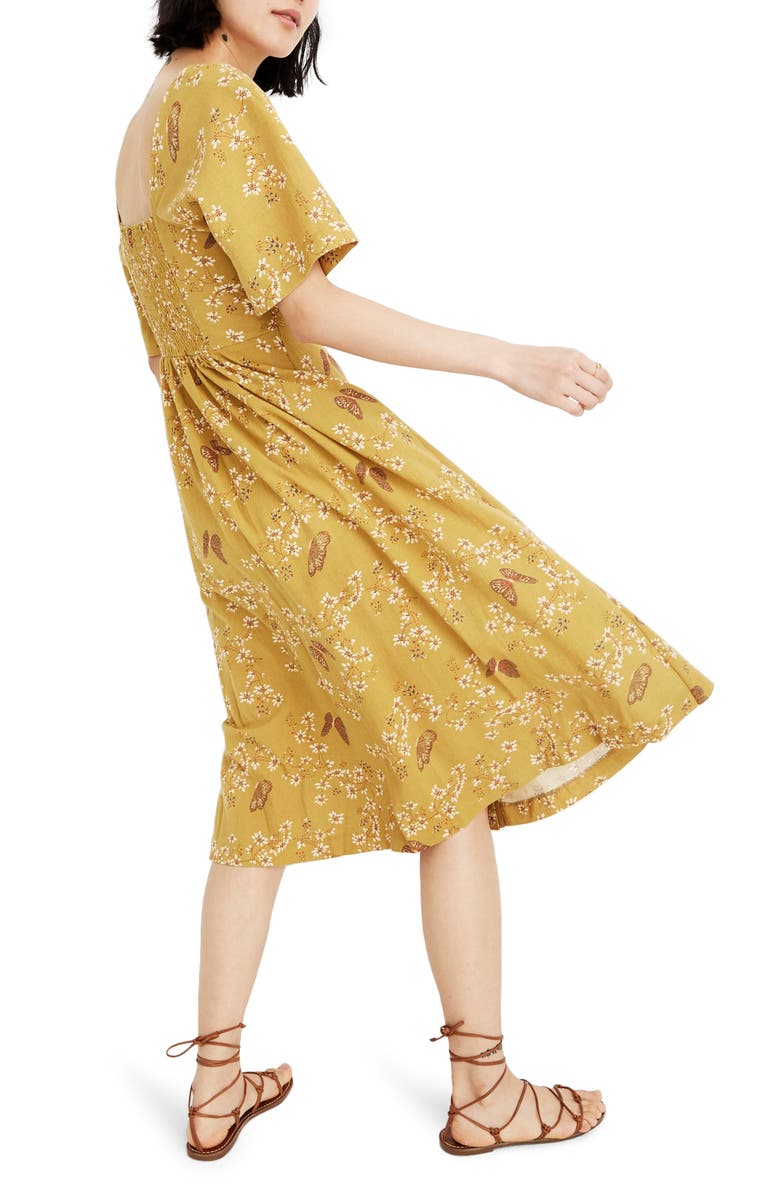 Madewell Windowbox Floral Flutter Sleeve Midi Dress, Alternate, color, 