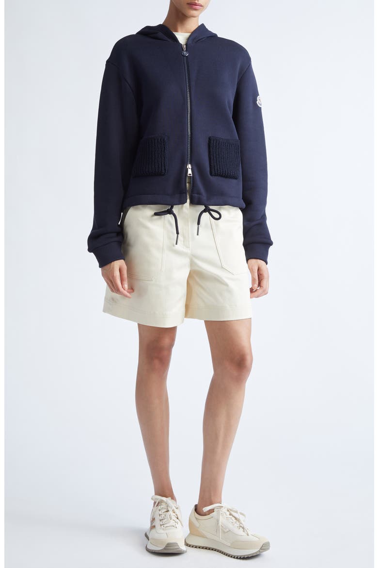 Knit Accent Cotton Blend Zip Hoodie, Alternate, color, DARK NAVY BLUE