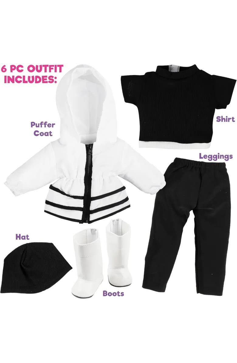 Dress Along Dolly 6pc Winter Doll Outfit for 18" Dolls - Compatible with American Girl- Clothes & Accessories, Alternate, color, White