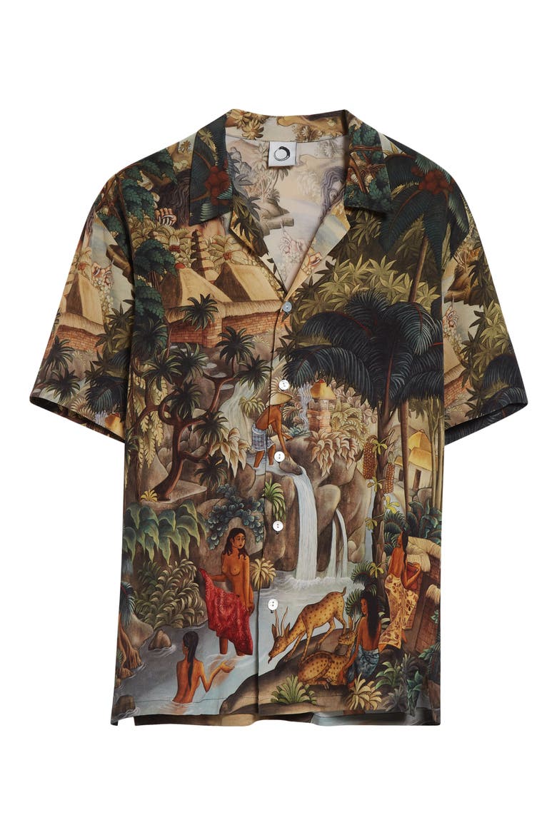 Champuhan Silk Satin Button-Up Shirt, Alternate, color, BROWN MULTI