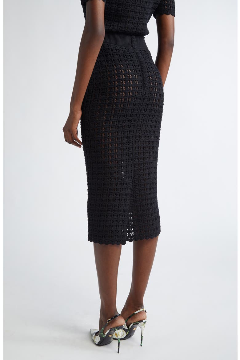 Virgin Wool Crochet Midi Skirt, Alternate, color, N0000 NERO