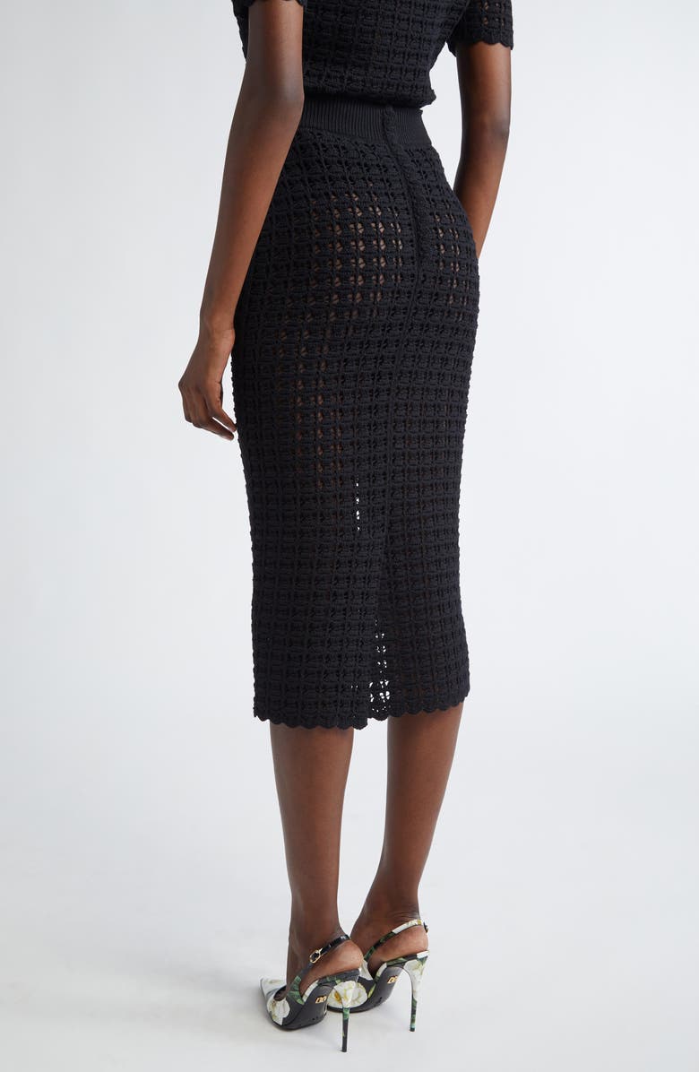 Dolce&Gabbana Virgin Wool Crochet Midi Skirt, Alternate, color, N0000 Nero