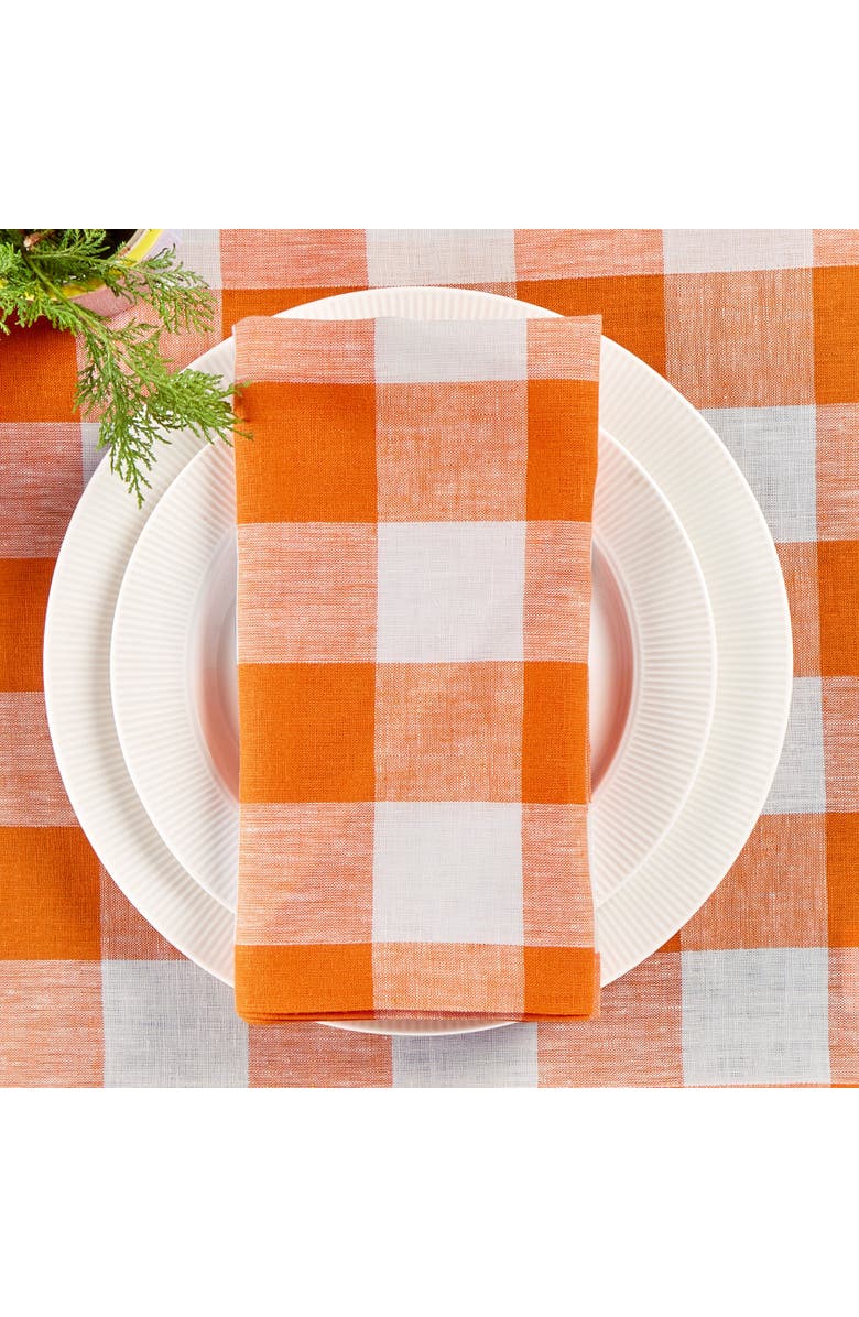 Solino Home Linen Dinner Napkins - Buffalo Check, 20" x 20", Alternate, color, Pumpkin And White