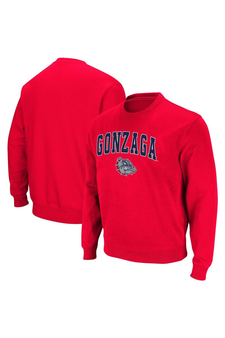 Men's Colosseum Red Gonzaga Bulldogs Arch & Logo Tackle Twill Pullover Sweatshirt, Main, color, Red