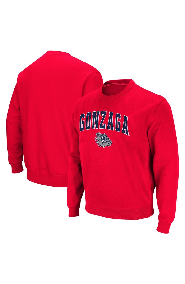 COLOSSEUM Men's Colosseum Red Gonzaga Bulldogs Arch & Logo Tackle Twill Pullover Sweatshirt, Main, color, Red