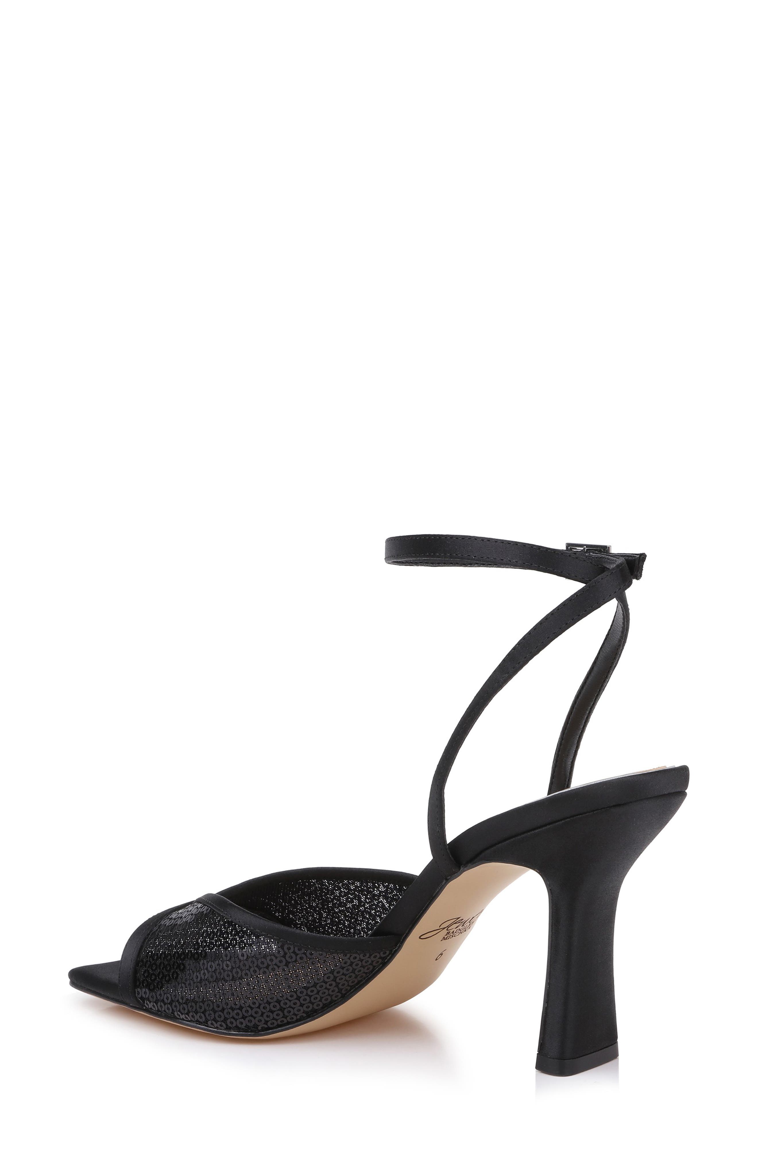 Jewel Badgley Mischka Zaha Ankle Strap Sandal, Alternate, color, Black Satin