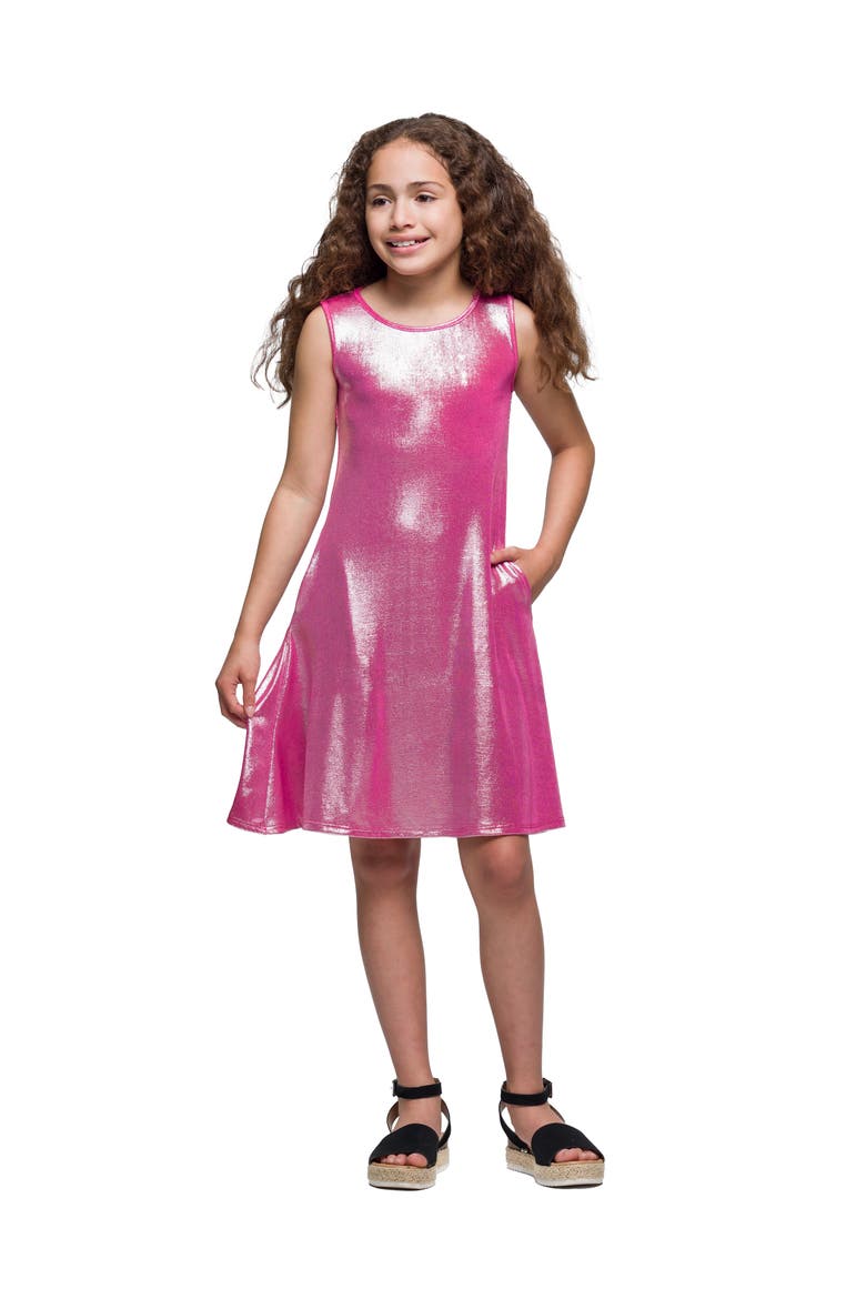 Pink Shimmery Metallic Sleeveless A-Line Dress, Main, color, Pink Metallic