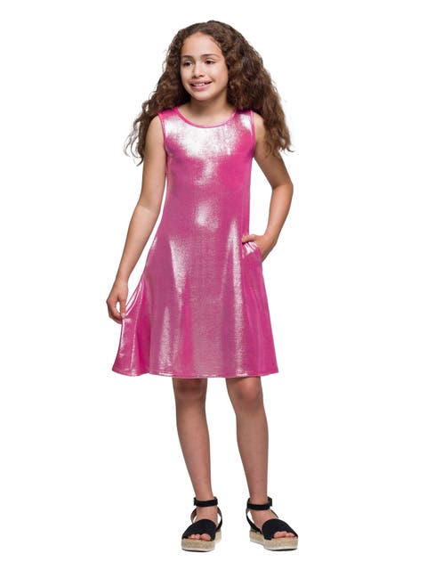 Pink Shimmery Metallic Sleeveless A-Line Dress