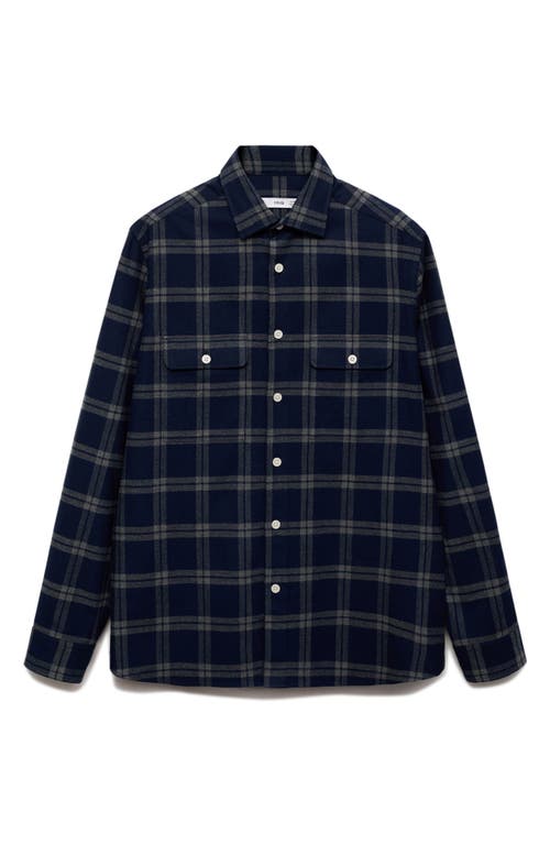 Mango Plaid Cotton Button-up Shirt In Dark Navy