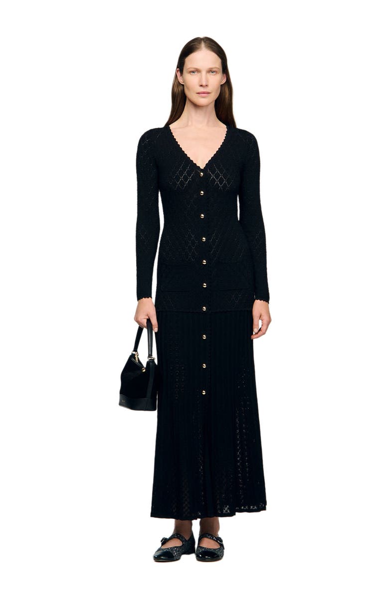 SANDRO Fancy knit maxi dress, Alternate, color, Black