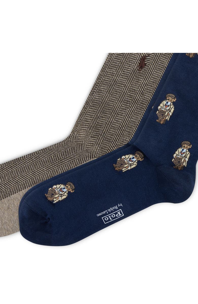 Polo Ralph Lauren Assorted 2-Pack Mini Bears Crew Socks, Alternate, color, Navy/ Tan Assorted