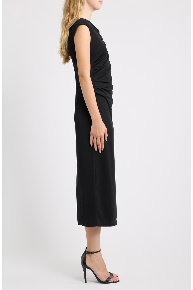 Asymmetric Draped Neck Midi Dress, Alternate, color, ANNE BLACK