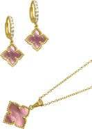 Adornia Pink Mother-of-Pearl Clover Pendant Necklace & Drop Earrings Set