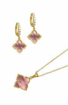 Adornia Pink Mother-of-Pearl Clover Pendant Necklace & Drop Earrings Set