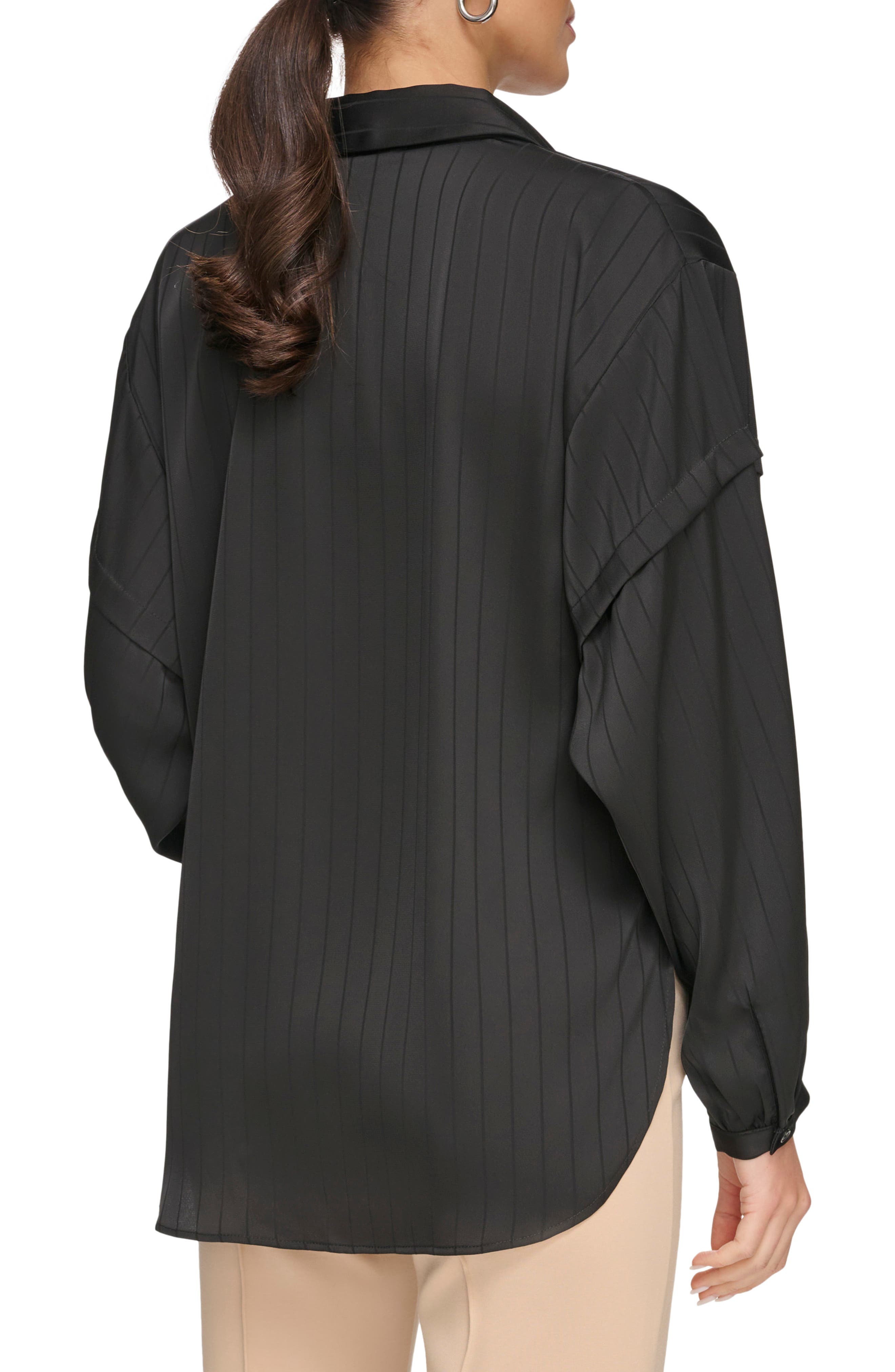 Stripe Jacquard Tie Hem Button-Up Shirt - image 2
