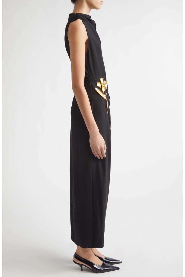 Metallic Embroidered Satin Midi Dress, Alternate, color, BLACK/ GOLD