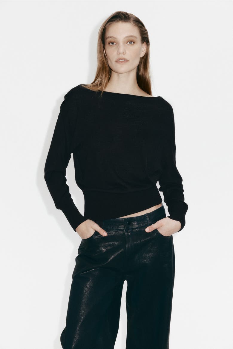 Fine-knit One-shoulder Top, Alternate, color, Black