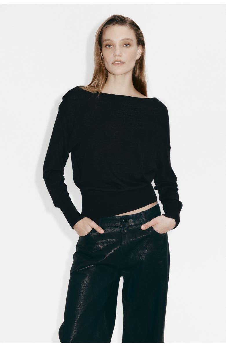 H&M Fine-knit One-shoulder Top, Alternate, color, Black