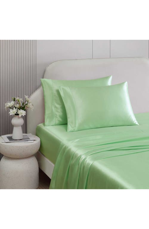 Betsey Johnson Solid Satin Sheet Set In Light Pastel Green