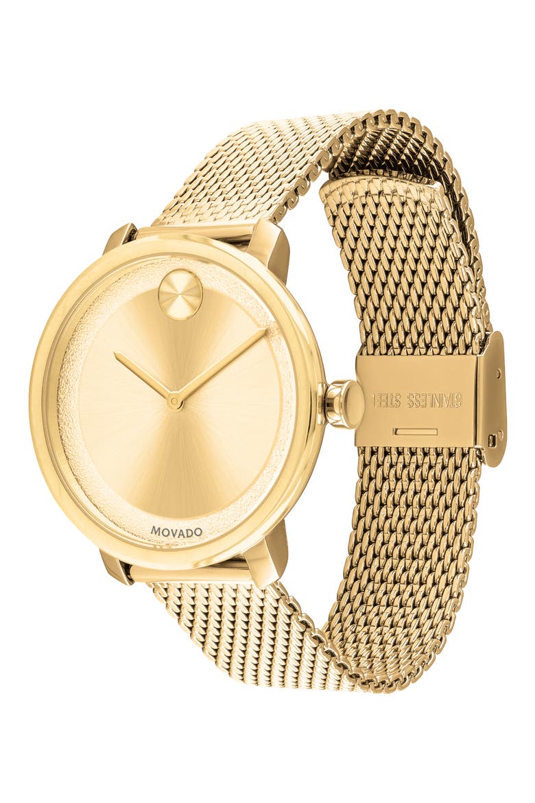 Bold Mesh Bracelet Watch, 34mm, Alternate, color, GOLD