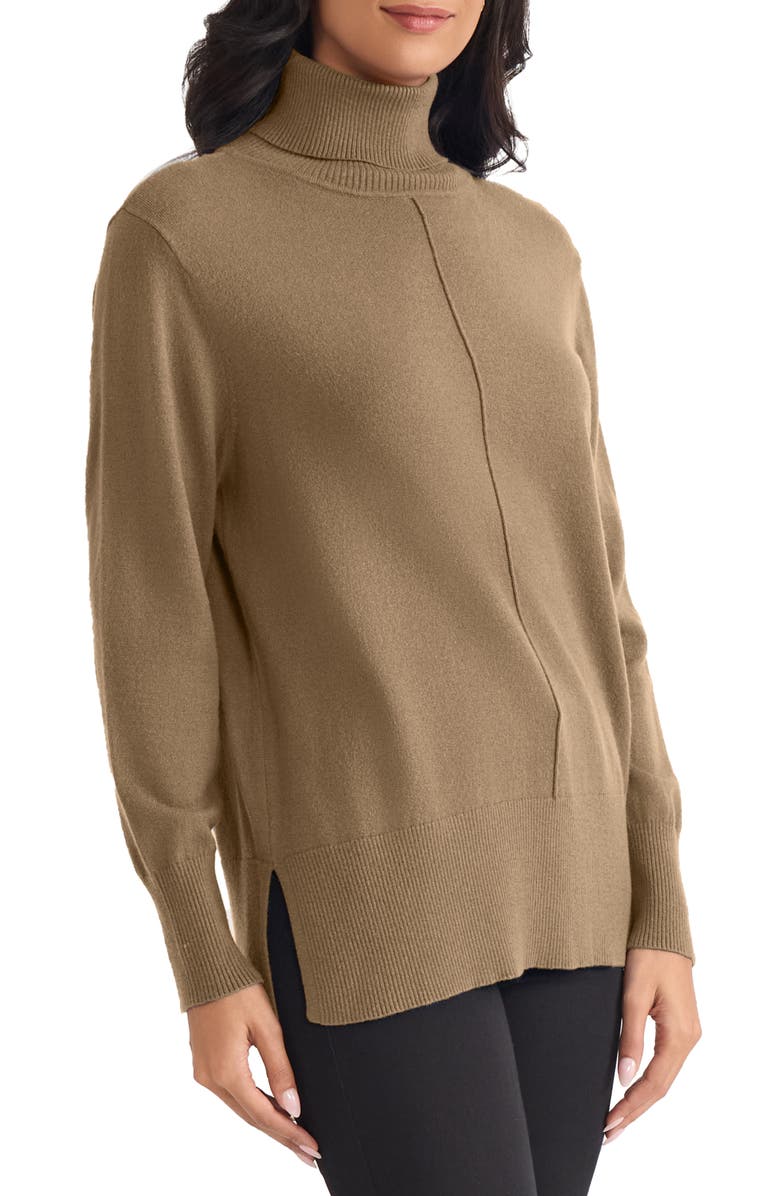 Jones New York Turtleneck Seam Front Bouclé Sweater, Alternate, color, Caf Au Lait