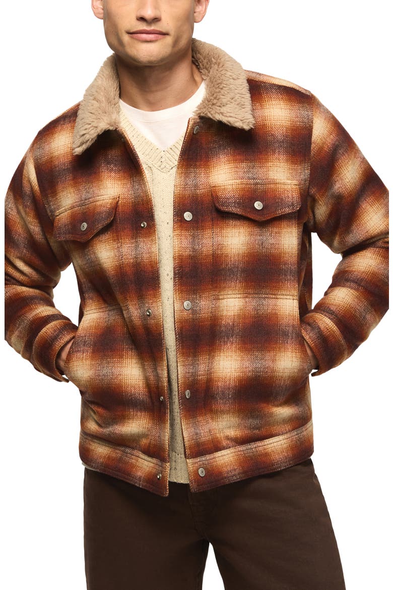 Faux Fur Lined Plaid Flannel Jacket, Main, color, RED PLAID