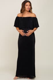PinkBlush Pleated Ruffle Off Shoulder Maxi Dress