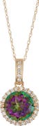 FZN 10K Gold Opal & Lab Created White Sapphire Pendant Necklace