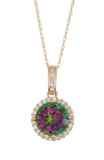 Fzn 10k Gold Opal & Lab Created White Sapphire Pendant Necklace