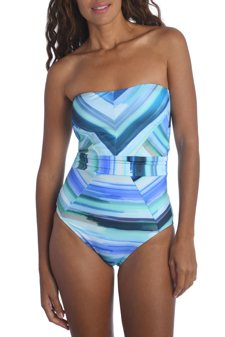 Ocean Tides Bandeau One-Piece Swimsuit, Alternate, color, PACIFIC BLUE