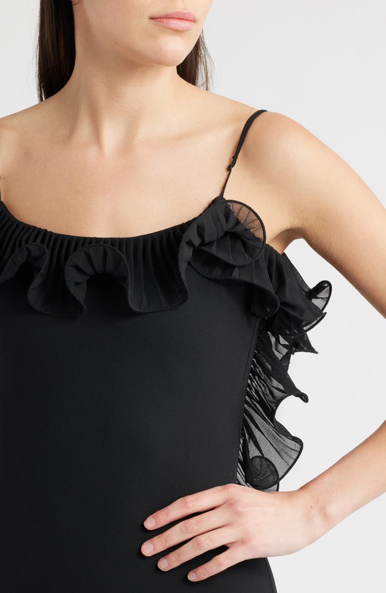 Delfi Collective Delina Ruffle Open Back Mermaid Gown, Alternate, color, Black