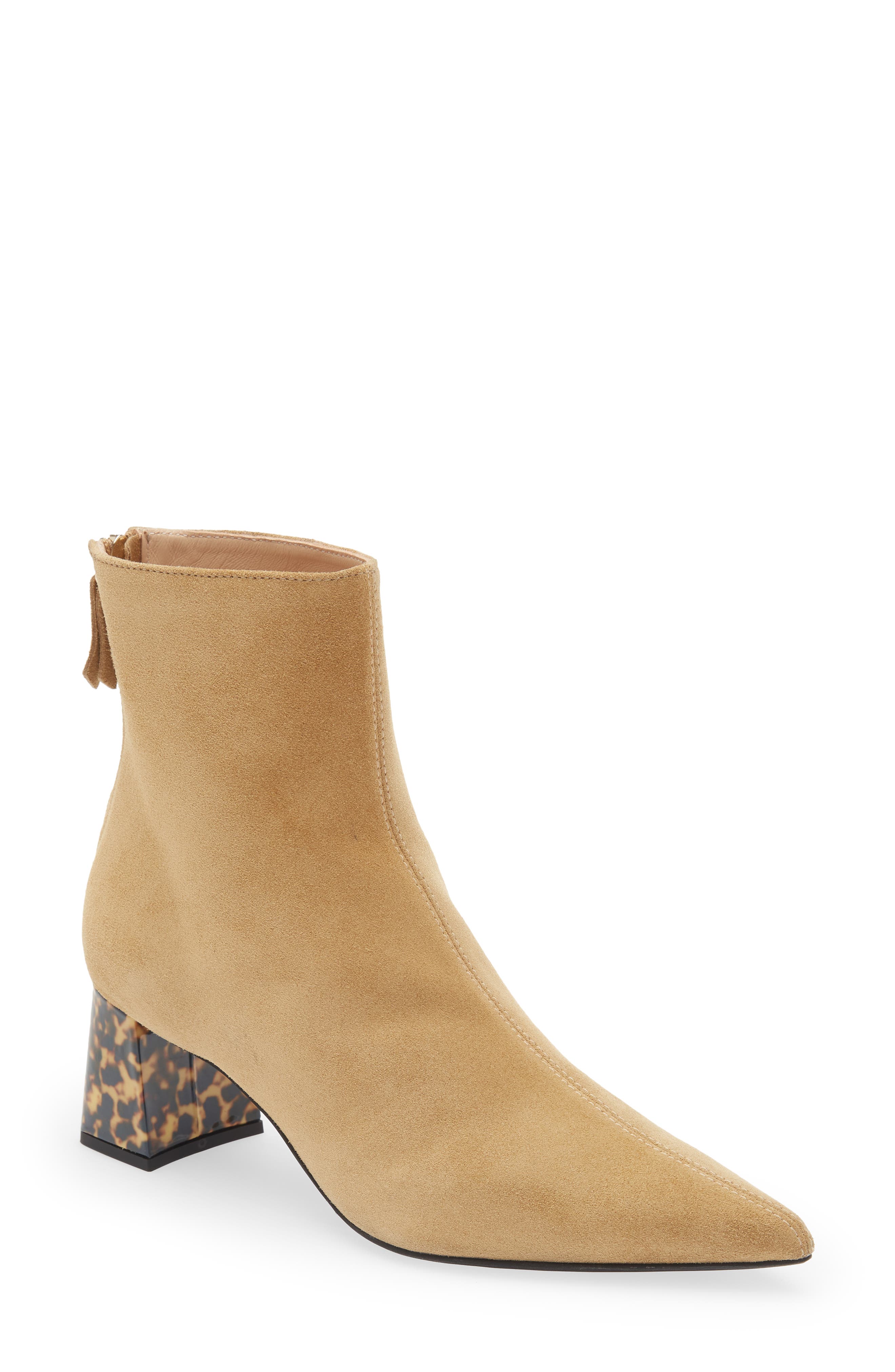 Nora Pointed Toe Bootie, Main, color, CAMEL SUEDE