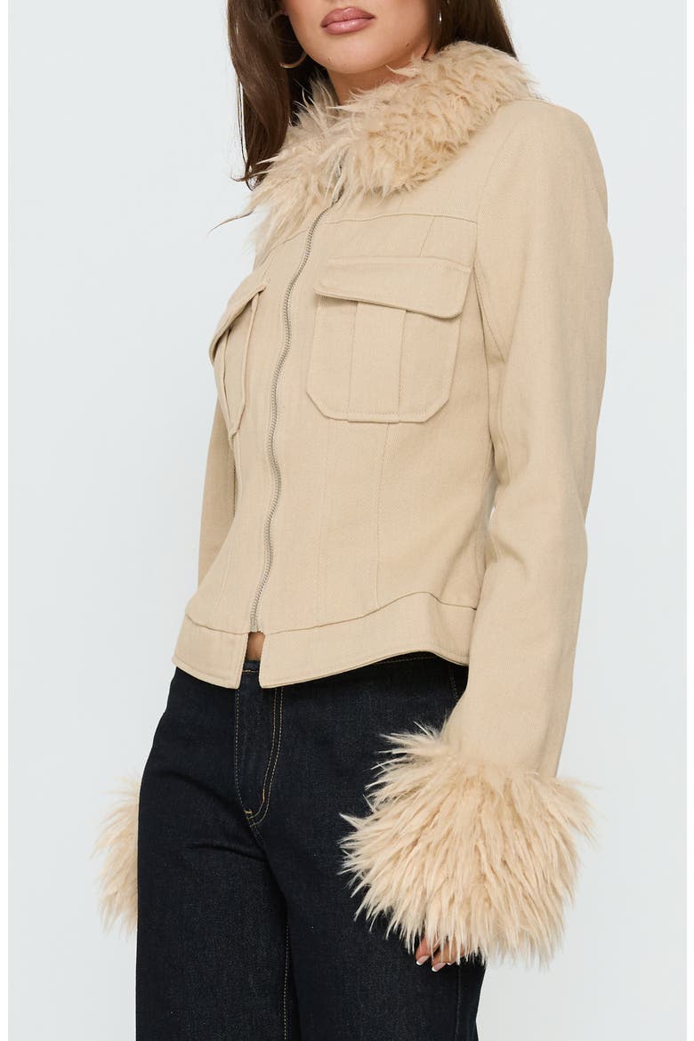 Nindie Faux Fur Contrast Jacket, Alternate, color, TAN