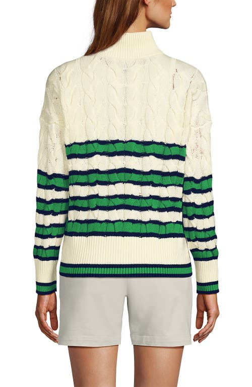 Lands' End Drifter Cotton Quarter Zip Pullover Sweater In Fresh Ivory/navy Clover Stripe