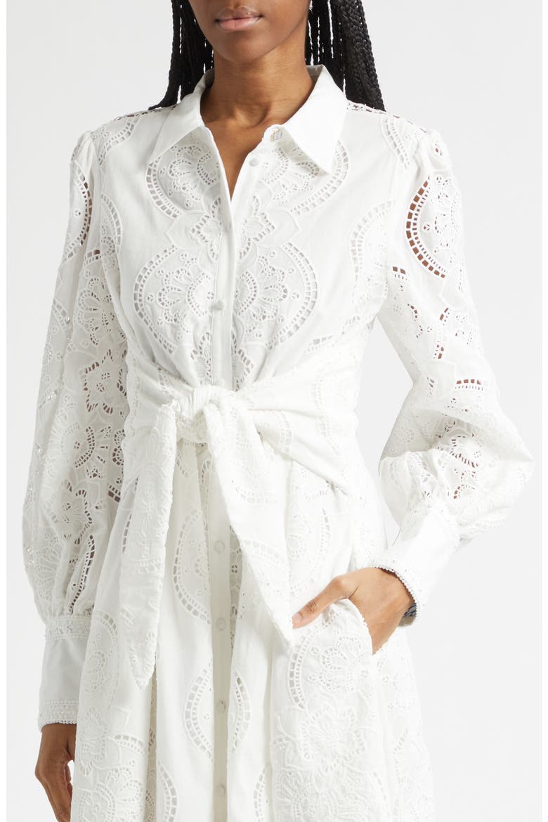 A Tiled Wonderland Eyelet Tie Waist Shirtdress, Alternate, color, A TILED WONDERLAND