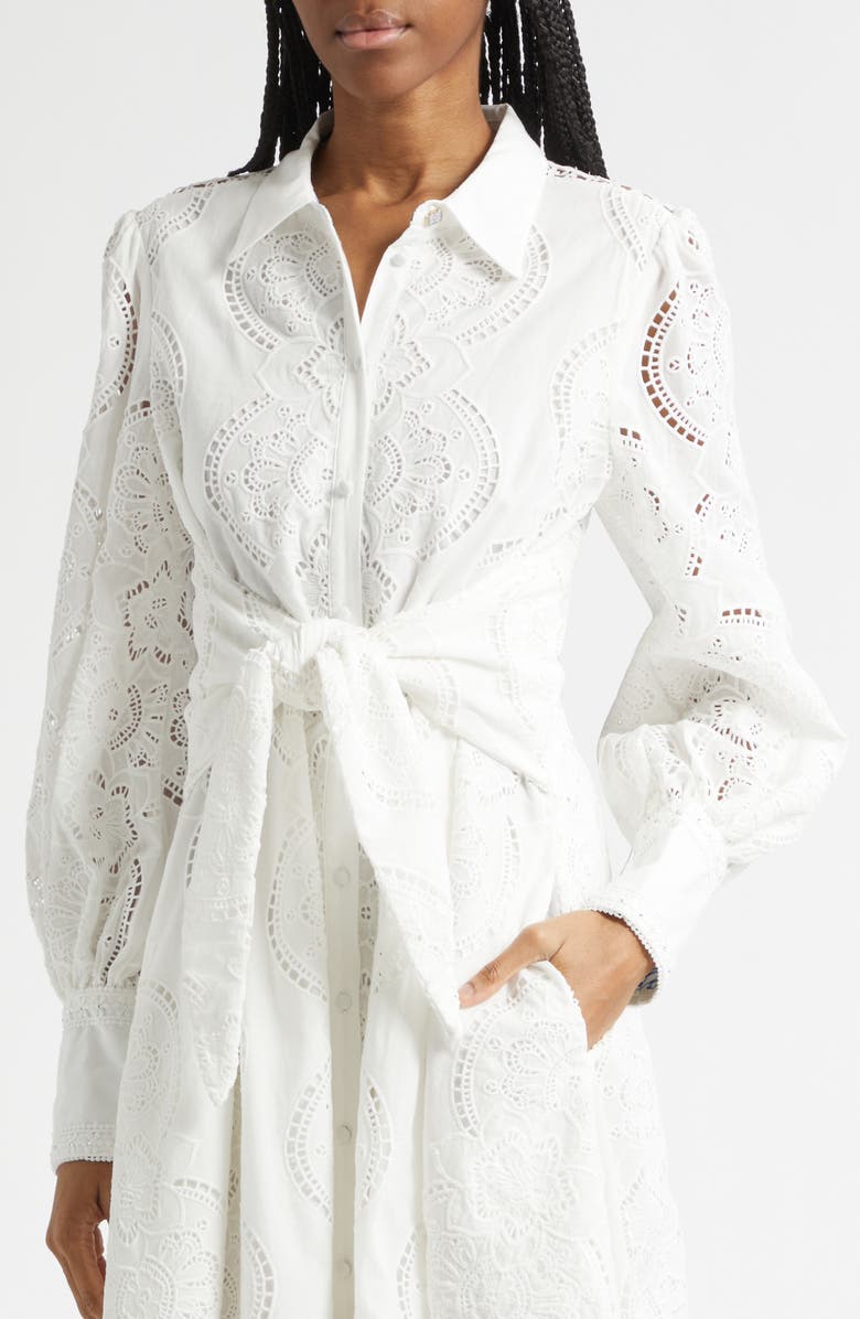 Camilla A Tiled Wonderland Eyelet Tie Waist Shirtdress, Alternate, color, A Tiled Wonderland