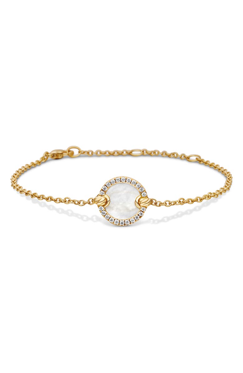 David Yurman Petite DY Elements<sup>®</sup> Center Station Chain Bracelet in 18K Yellow Gold with Mother-of-Pearl & Pavé Diamonds, Main, color, 
