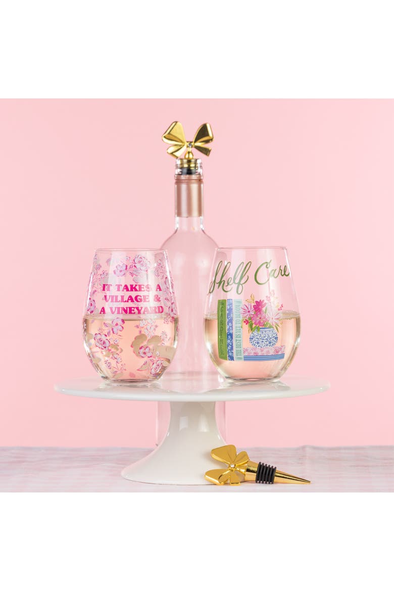 Takes a Village Wine Glass With Stopper Glass Clear 18 oz, Alternate, color, Clear
