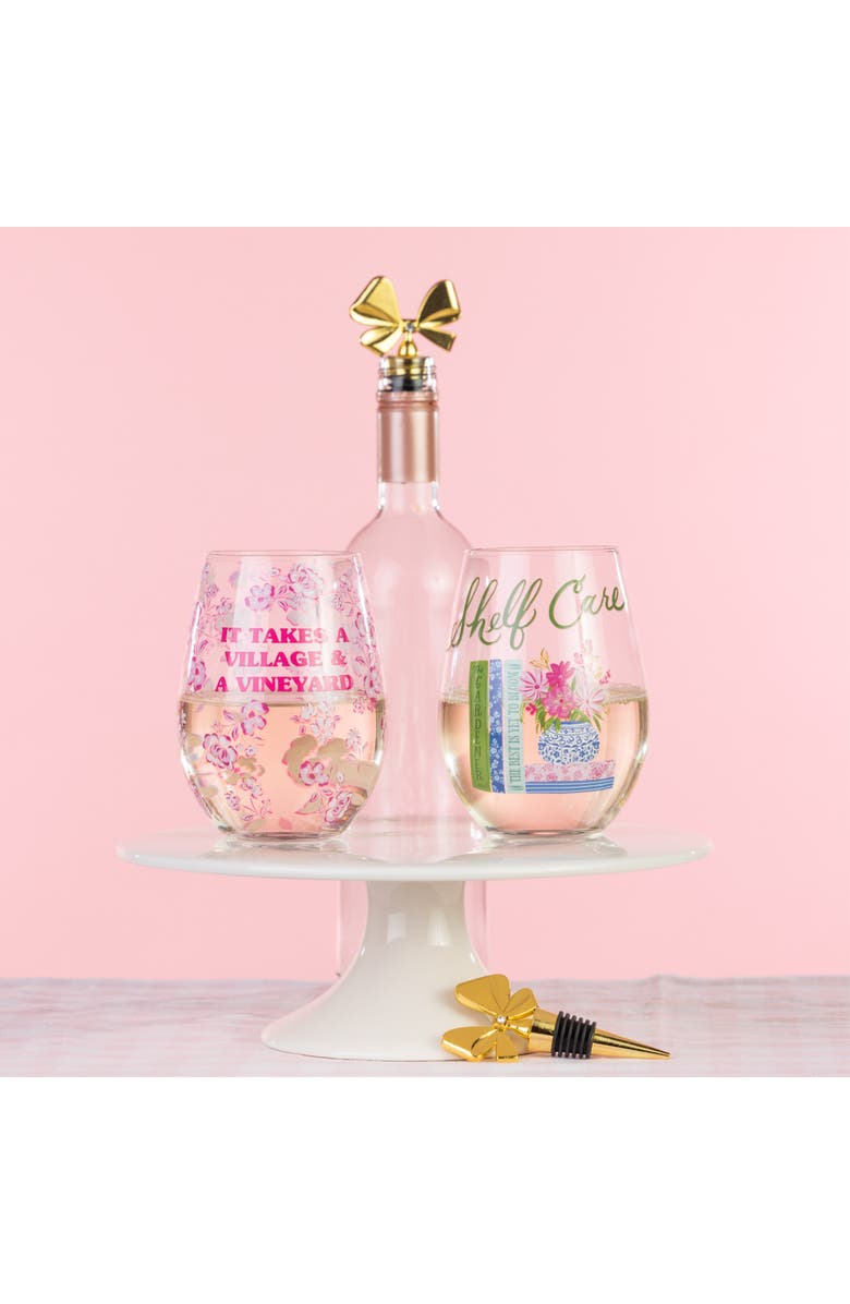 Totalee Gift Takes a Village Wine Glass With Stopper Glass Clear 18 oz, Alternate, color, Clear