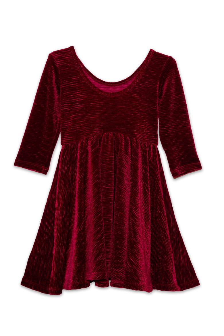 Girls Holiday Bodre Velvet Twirly Dress, Alternate, color, Burgundy