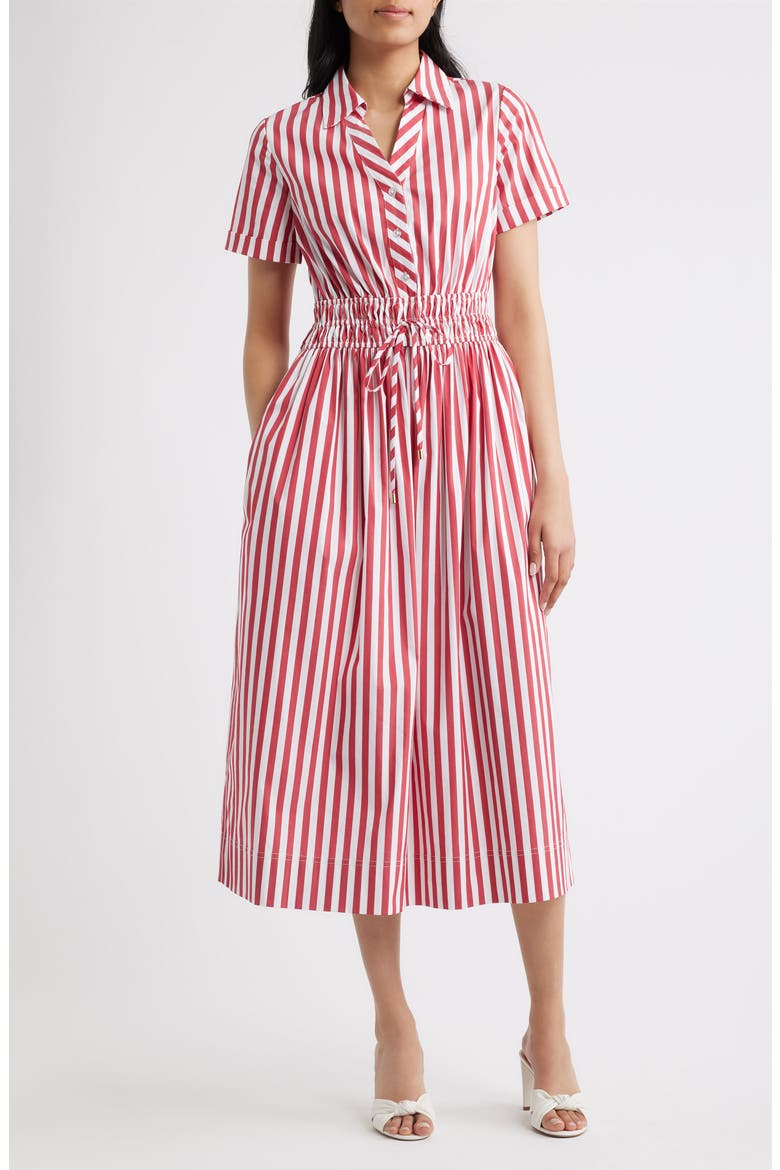 Stripe Cotton Blend Shirtdress, Main, color, RED MULTI