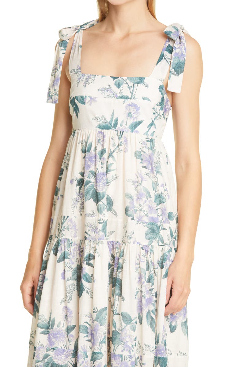 Zimmermann Cassia Floral Print Tie Shoulder Midi Sundress, Alternate, color, 