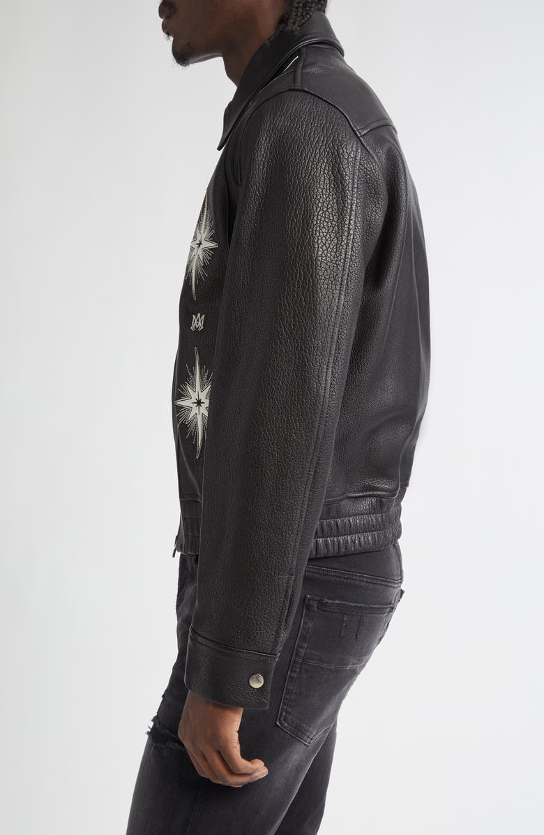 AMIRI Starburst Appliqué Leather Bomber Jacket, Alternate, color, 