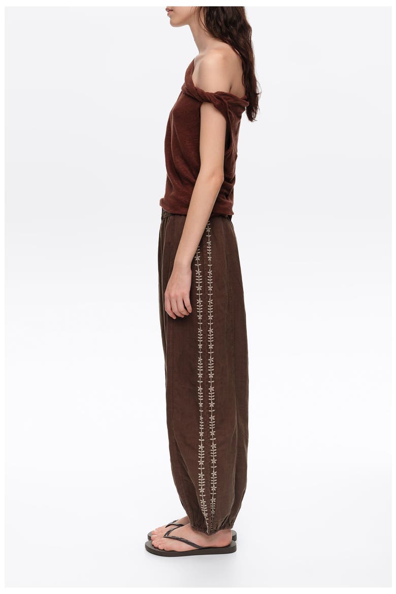 Embroidered harem trousers, Alternate, color, BROWN