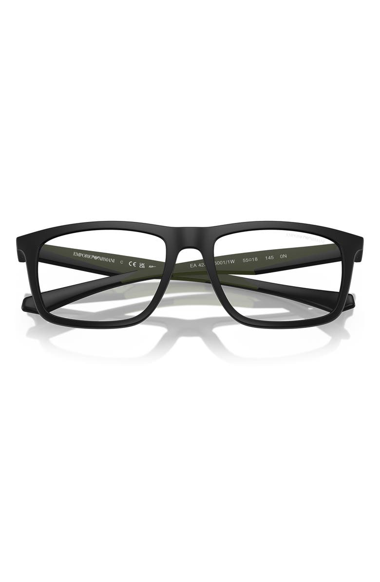 Emporio Armani 55mm Square Optical Glasses, Alternate, color, Matte Black / Clear