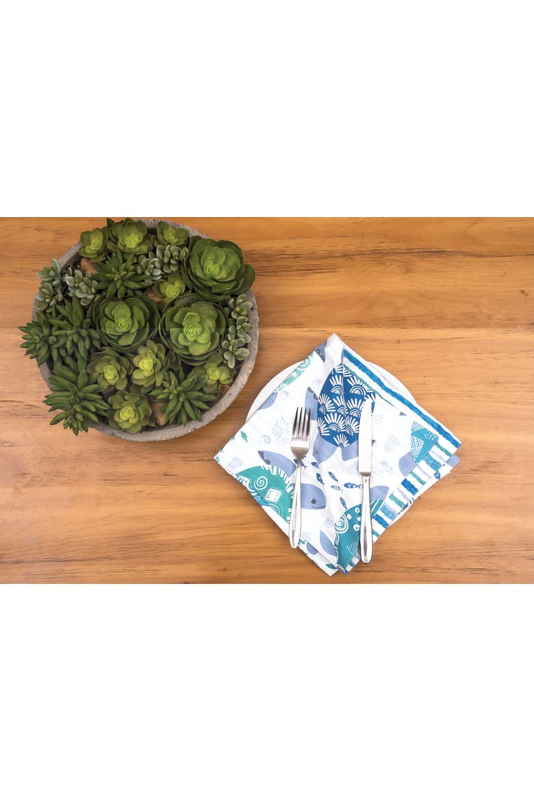 Turtle Bay Reversible Blue Coastal Napkin Set of 6, Alternate, color, Blue