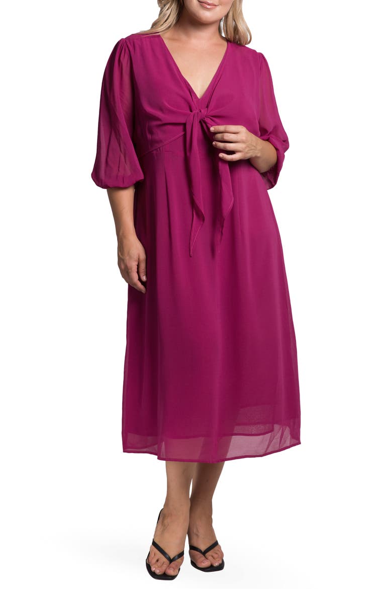 Kenna Tie Front Chiffon Midi Dress, Alternate, color, FUCHSIA