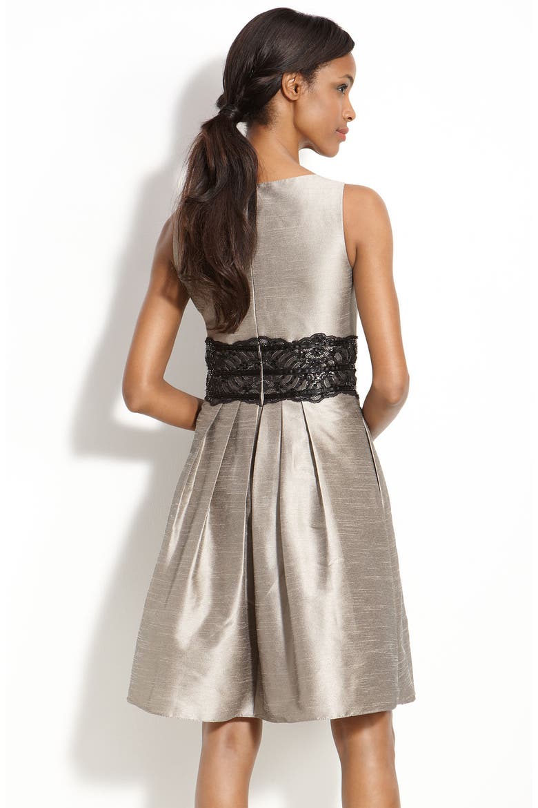 Lace Trim Dupioni Dress, Alternate, color, SILVER/ BLACK