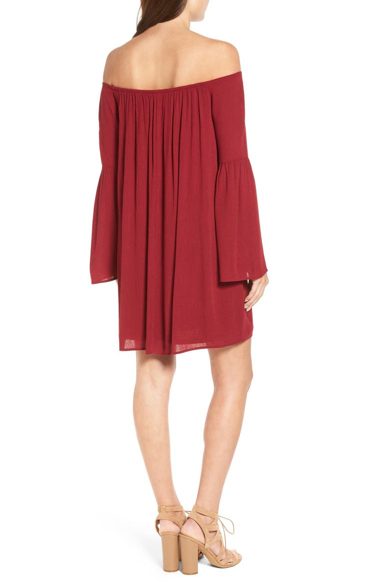 Off the Shoulder Shift Dress, Alternate, color, BURGUNDY