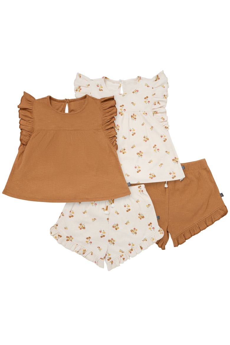 Flutter Sleeve Tops and Shorts Set, Main, color, Beige Flowers